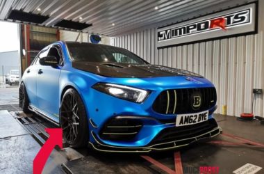 Mercedes-AMG A45 S W177 dyno graph with MuchBoost M139 hybrid turbo making 521 HP and 665 Nm